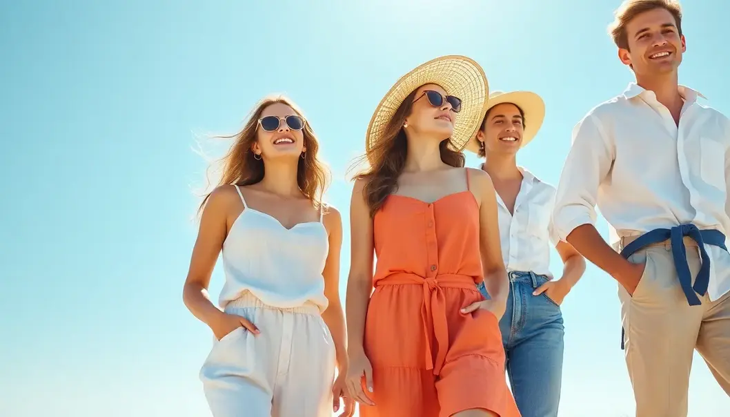 Stay Cool: The Best Fabrics for Hot and Humid Climates Young adults staying cool in chic linen outfits.
