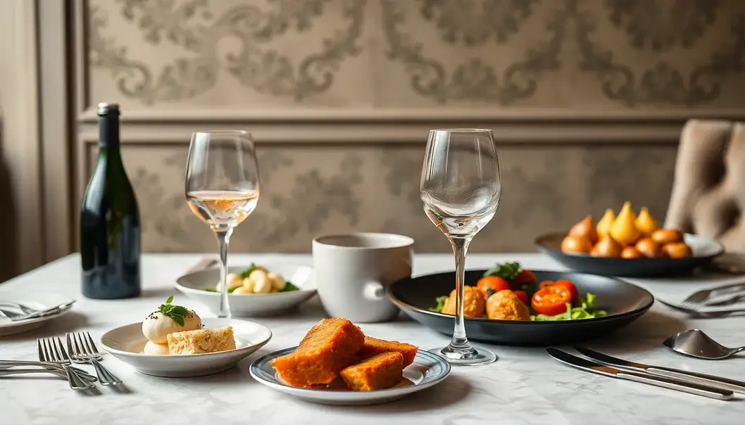 Fashion on a Plate: The Chic Science of Comfort Food A high-fashion event table set with comfort foods, blending style with culinary charm.